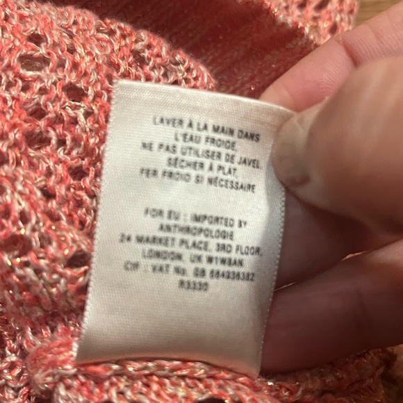 Anthropologie Guinevere Coral Pink Open Knit Hemp Blend Sweater Large - Picture 14 of 15